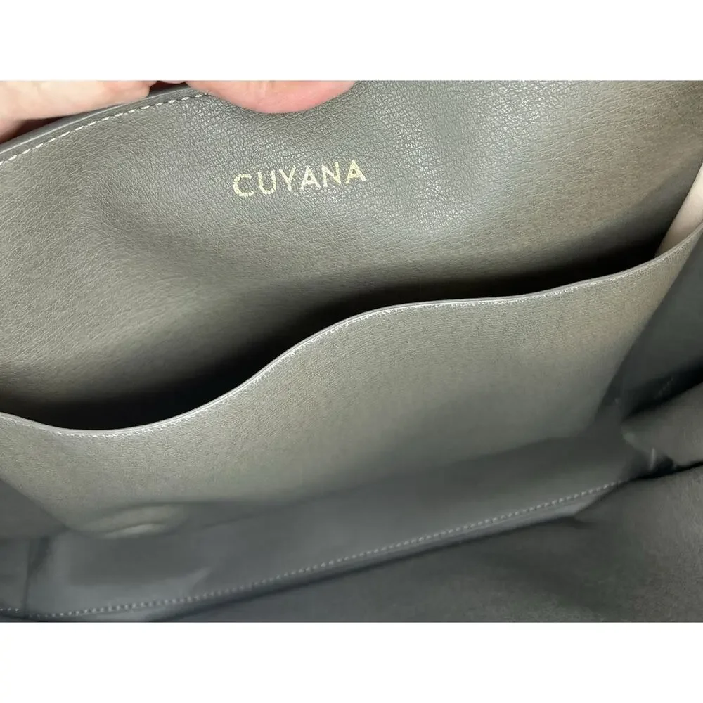 Cuyana Classic Leather Zip Tote Navy Blue with Gray Tote Organizer Insert